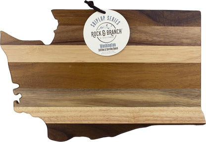 Rock & Branch Shiplap Michigan State Shaped Wood Cutting Board | State charcuterie board with a rustic shiplap look. Knife-friendly surface for food prep. Hang tie for wall display.