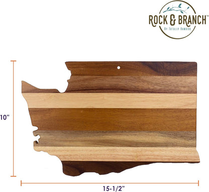 Rock & Branch Shiplap Michigan State Shaped Wood Cutting Board | State charcuterie board with a rustic shiplap look. Knife-friendly surface for food prep. Hang tie for wall display.