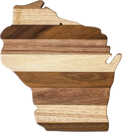 Rock & Branch Shiplap Michigan State Shaped Wood Cutting Board | State charcuterie board with a rustic shiplap look. Knife-friendly surface for food prep. Hang tie for wall display.