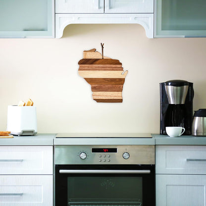 Rock & Branch Shiplap Michigan State Shaped Wood Cutting Board | State charcuterie board with a rustic shiplap look. Knife-friendly surface for food prep. Hang tie for wall display.