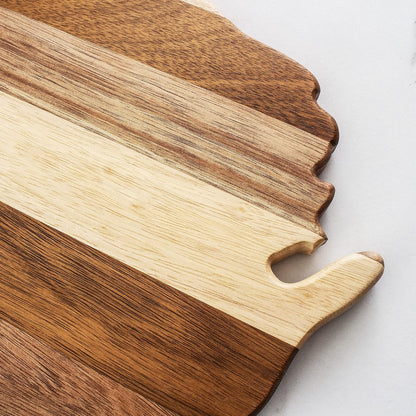 Rock & Branch Shiplap Michigan State Shaped Wood Cutting Board | State charcuterie board with a rustic shiplap look. Knife-friendly surface for food prep. Hang tie for wall display.