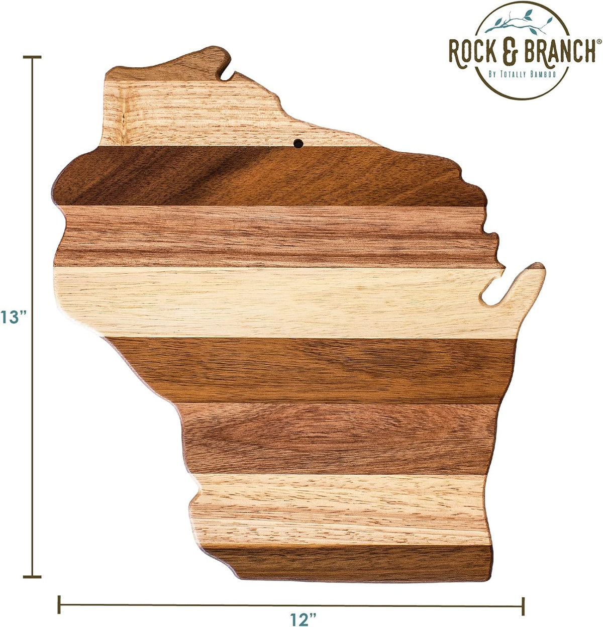 Rock & Branch Shiplap Michigan State Shaped Wood Cutting Board | State charcuterie board with a rustic shiplap look. Knife-friendly surface for food prep. Hang tie for wall display.