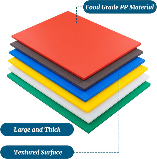 Plastic Cutting Board Set of 6, 18 x 24 x 1/2 Inch Commercial Grade Chopping Board Large Multi-Color Cutting Boards for Kitchen - Dishwasher Safe, NSF Certified