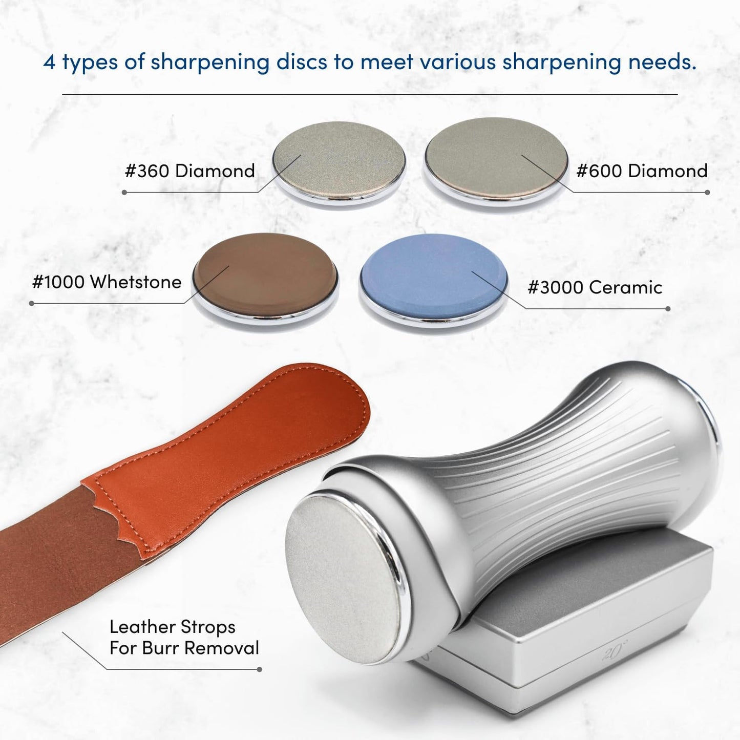 Rolling Knife Sharpener for Kitchen Knives - 15/20/25/30 Degree Magnetic Angle Guide - 360 & 600 Diamond - 1000 Whetstone & 3000 Ceramic, CNC Aluminum Roller