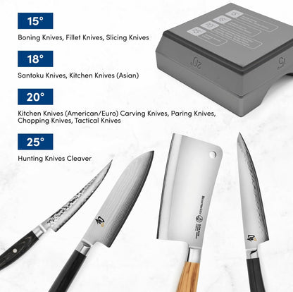 Rolling Knife Sharpener for Kitchen Knives - 15/20/25/30 Degree Magnetic Angle Guide - 360 & 600 Diamond - 1000 Whetstone & 3000 Ceramic, CNC Aluminum Roller