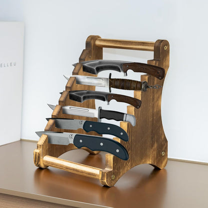 Knife Display Stand,Wood 8 Tier Knife Block,Wooden Fixed Knife Collection Display Stand Holder,for Knife Rustic Tactical & Survival Knives Cabin Home Decor