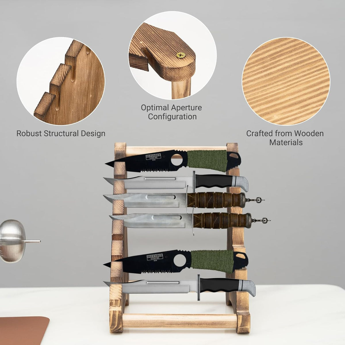 Knife Display Stand,Wood 8 Tier Knife Block,Wooden Fixed Knife Collection Display Stand Holder,for Knife Rustic Tactical & Survival Knives Cabin Home Decor