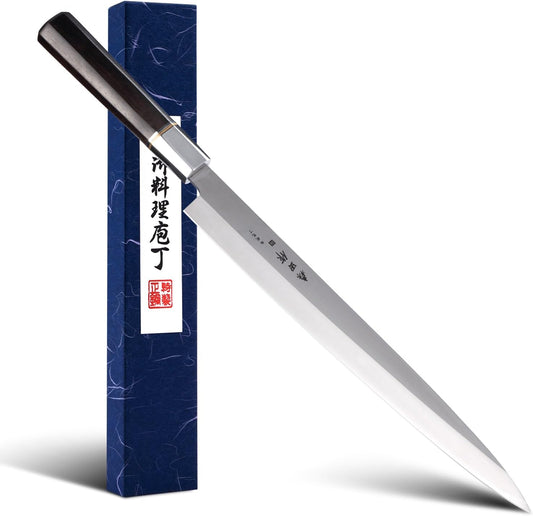 Sushi Knife 12 inch(300mm),7Cr17MoV,Octagonal Ebony Handle | Sashimi Knife/Yanagiba Knife with 7Cr17MoV High Carbon Stainless Steel Blade for Cutting Sushi & Sashimi, Fish Filleting