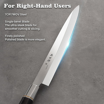 Sushi Knife 12 inch(300mm),7Cr17MoV,Octagonal Ebony Handle | Sashimi Knife/Yanagiba Knife with 7Cr17MoV High Carbon Stainless Steel Blade for Cutting Sushi & Sashimi, Fish Filleting