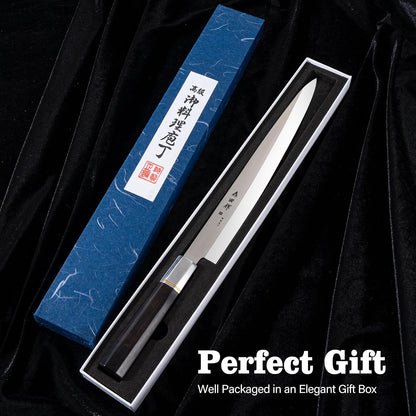 Sushi Knife 12 inch(300mm),7Cr17MoV,Octagonal Ebony Handle | Sashimi Knife/Yanagiba Knife with 7Cr17MoV High Carbon Stainless Steel Blade for Cutting Sushi & Sashimi, Fish Filleting