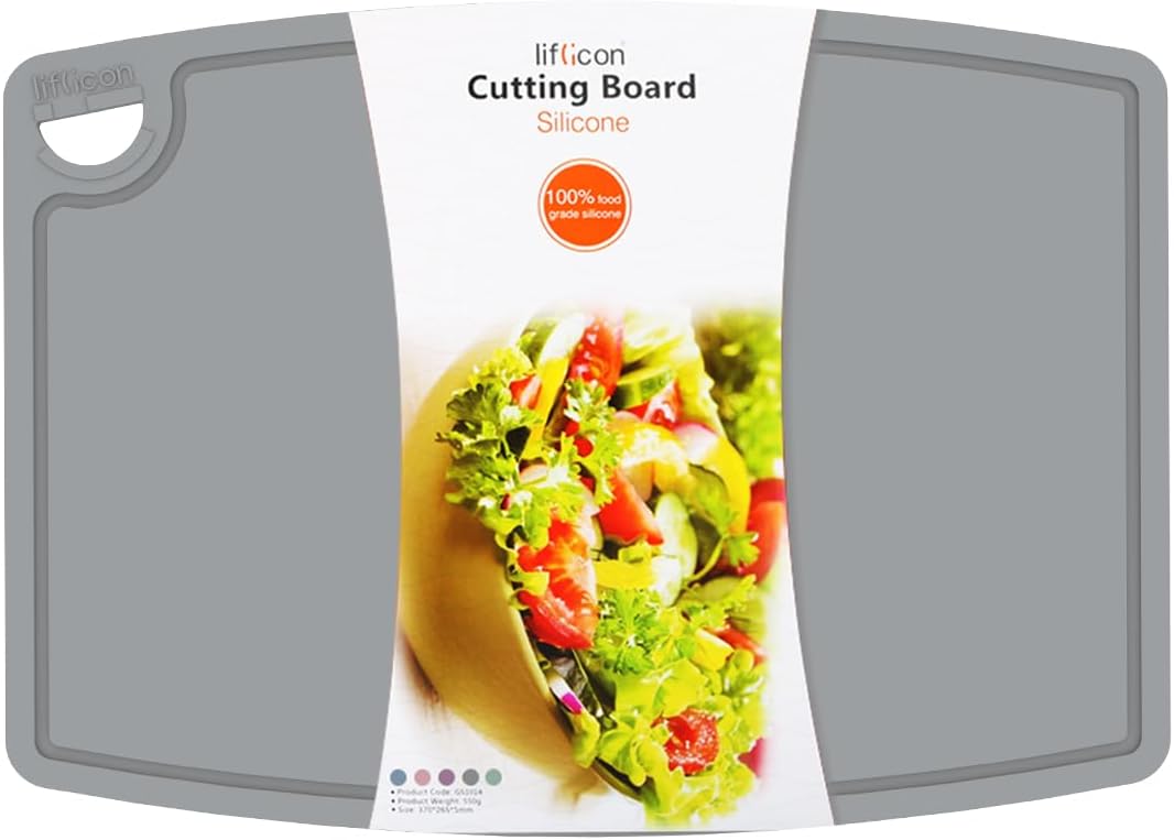Liflicon Silicone Thick Cutting Boards Mats Set of 3 Foldable & Flexible Design Juice Grooves Easy Grip Handle Dishwasher Safe for Kitchen,BPA free Silicone Cutting Board-Plum Purple