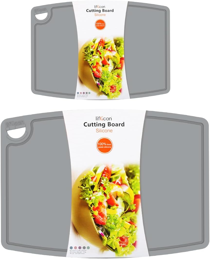 Liflicon Silicone Thick Cutting Boards Mats Set of 3 Foldable & Flexible Design Juice Grooves Easy Grip Handle Dishwasher Safe for Kitchen,BPA free Silicone Cutting Board-Plum Purple