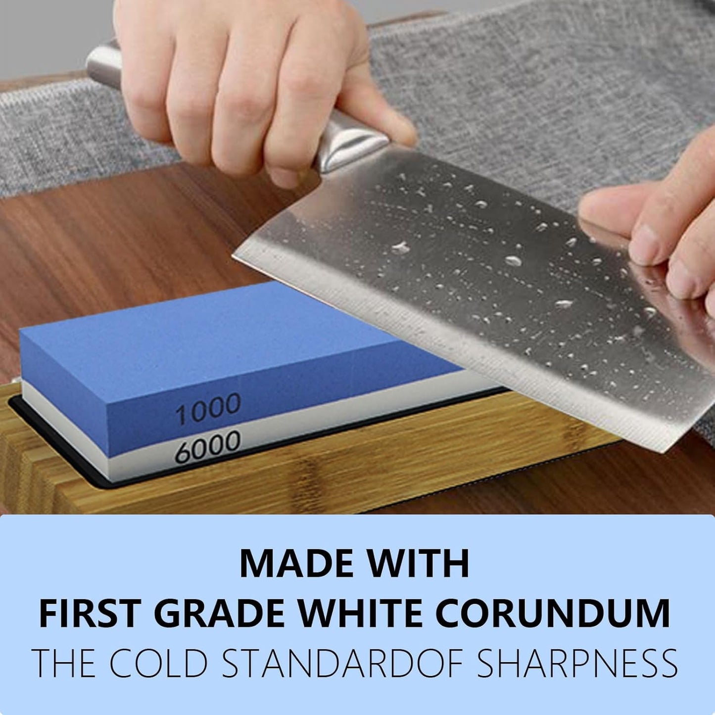 Sharpening Stone Whetstone Waterstone 2 Side Grit 1000/6000 Kitchen Knife Sharpener Fast Sharpening NonSlip Bamboo Base