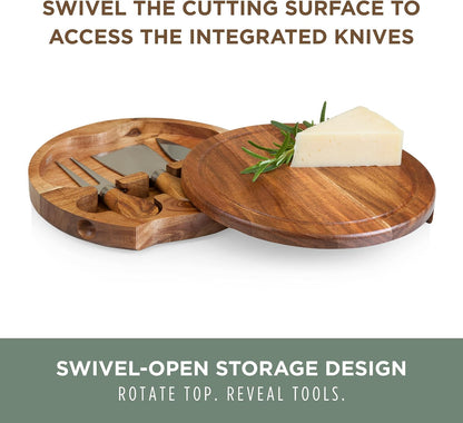 TOSCANA - a Picnic Time brand Acacia Brie Cheese Board and Knife Set - Charcuterie Board Set - Wood Cutting Board, (Acacia Wood) 7.5 Inches