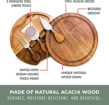 TOSCANA - a Picnic Time brand Acacia Brie Cheese Board and Knife Set - Charcuterie Board Set - Wood Cutting Board, (Acacia Wood) 7.5 Inches
