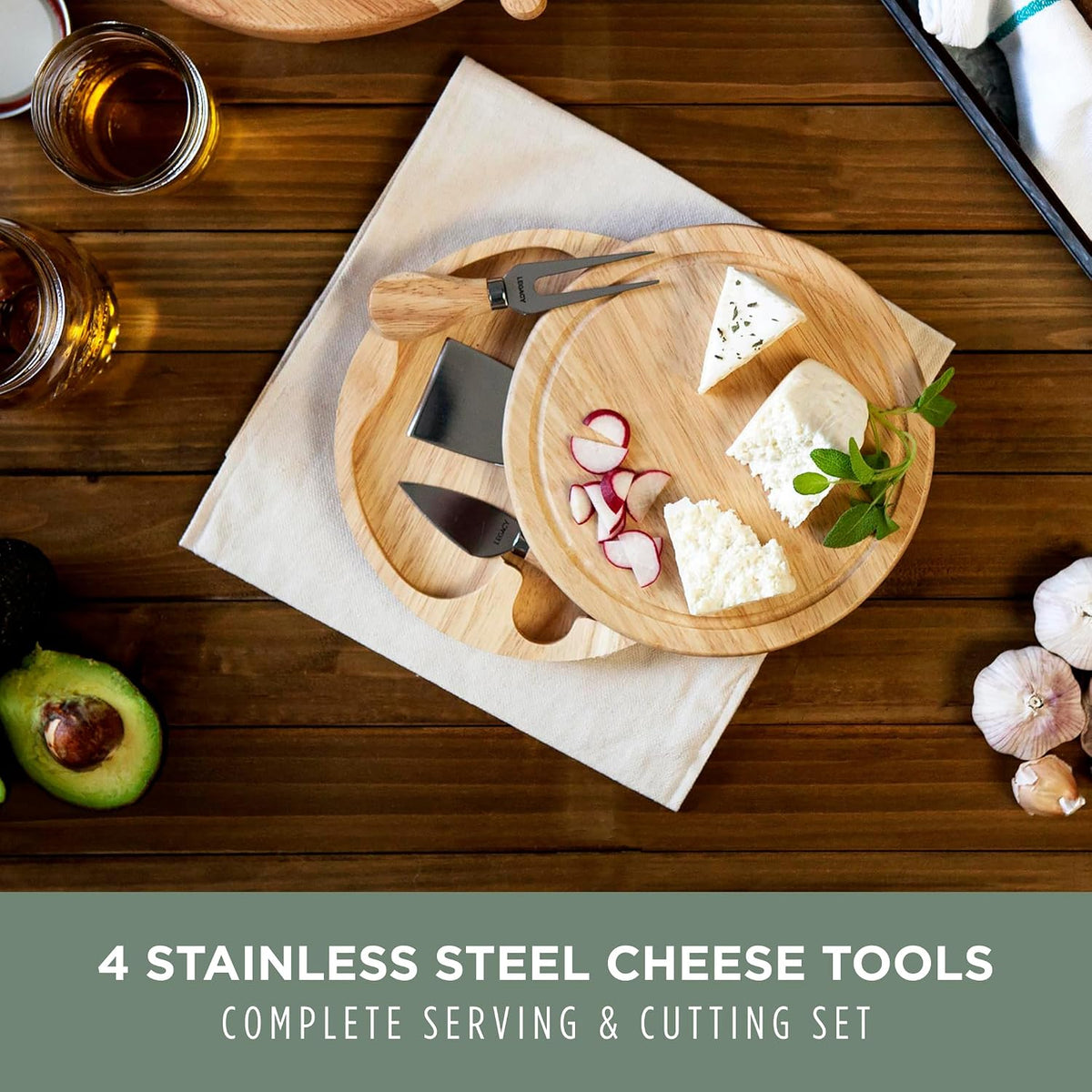 TOSCANA - a Picnic Time brand Acacia Brie Cheese Board and Knife Set - Charcuterie Board Set - Wood Cutting Board, (Acacia Wood) 7.5 Inches