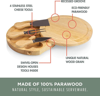 TOSCANA - a Picnic Time brand Acacia Brie Cheese Board and Knife Set - Charcuterie Board Set - Wood Cutting Board, (Acacia Wood) 7.5 Inches