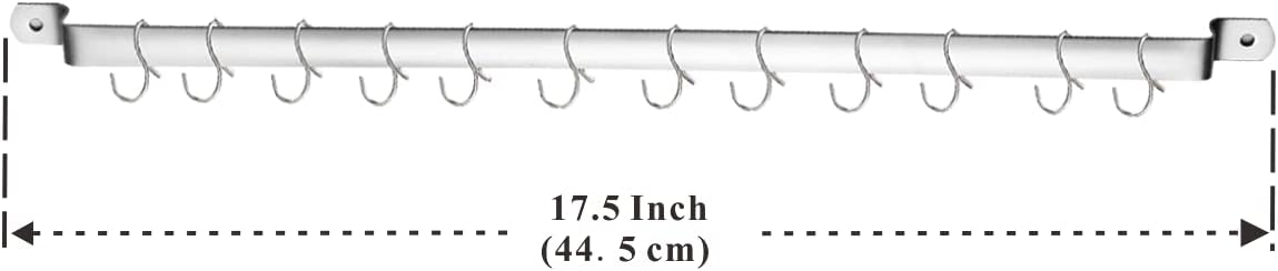 Kitchen Utensil Rail Organizer - Wall Mounted Gourmet Rack With 14 Hooks for Hanging Knives, Mugs, Spatulas, Pots and Utensils