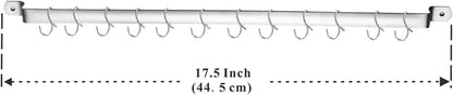 Kitchen Utensil Rail Organizer - Wall Mounted Gourmet Rack With 14 Hooks for Hanging Knives, Mugs, Spatulas, Pots and Utensils