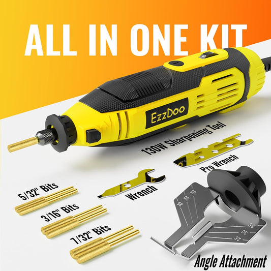Electric Chainsaw Sharpener Kit with 6 Titanium-Coated Diamond Bits - Handheld Chain Saw Sharpener Tool for All Chains - No Removal Required, Easy and Fast Chainsaw Sharpening Kit