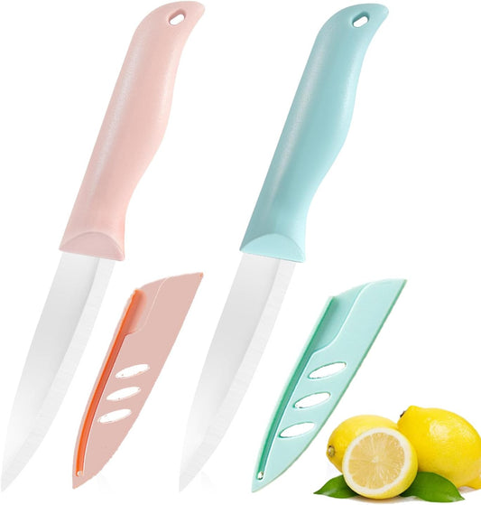 4 Inch Ceramic Kitchen Knives Set, Professional Chef Blades with Ergonomic Handles, 2 Piece
