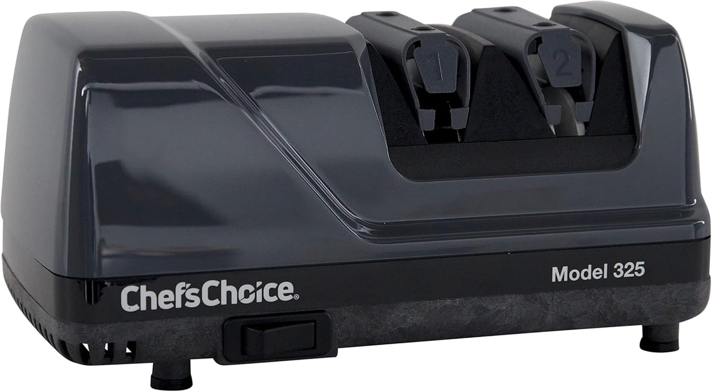 Professional Electric Knife Sharpeners Sharp-N-Hone With 100-Percent Diamond Abrasives And Precision Angle Guides For 20-Degree Straight-Edge and Serrated Knives, 2-Stage, Gray