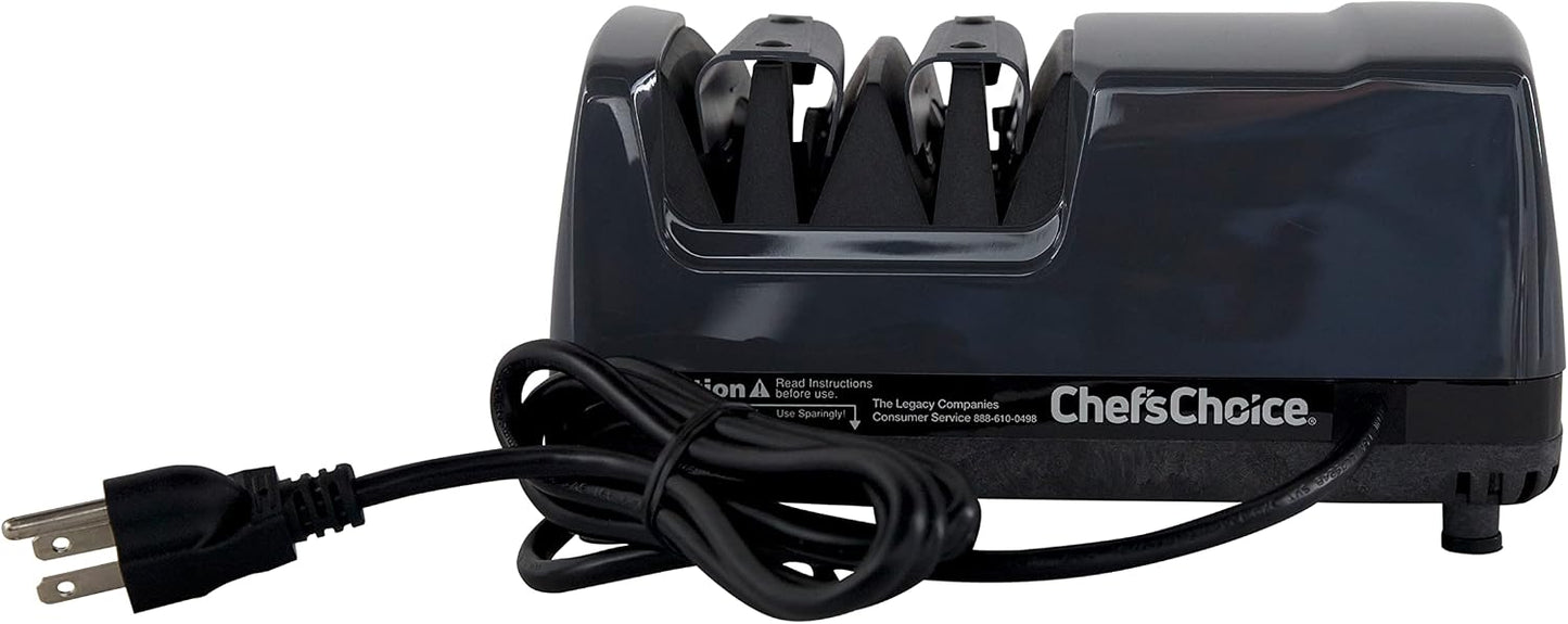 Professional Electric Knife Sharpeners Sharp-N-Hone With 100-Percent Diamond Abrasives And Precision Angle Guides For 20-Degree Straight-Edge and Serrated Knives, 2-Stage, Gray