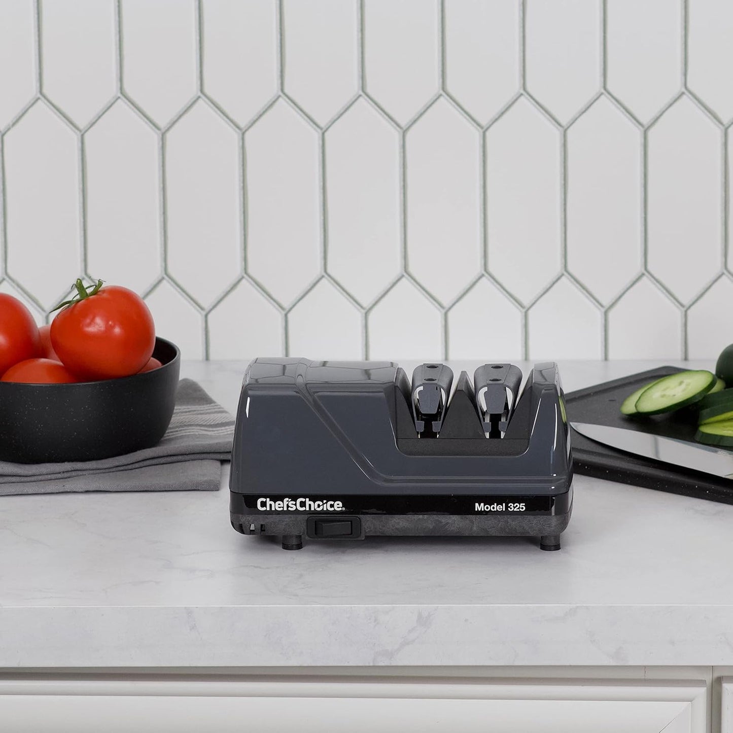 Professional Electric Knife Sharpeners Sharp-N-Hone With 100-Percent Diamond Abrasives And Precision Angle Guides For 20-Degree Straight-Edge and Serrated Knives, 2-Stage, Gray