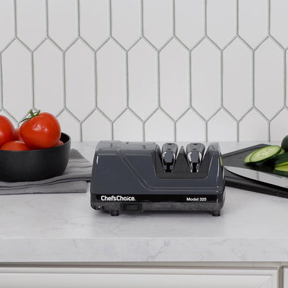 Professional Electric Knife Sharpeners Sharp-N-Hone With 100-Percent Diamond Abrasives And Precision Angle Guides For 20-Degree Straight-Edge and Serrated Knives, 2-Stage, Gray