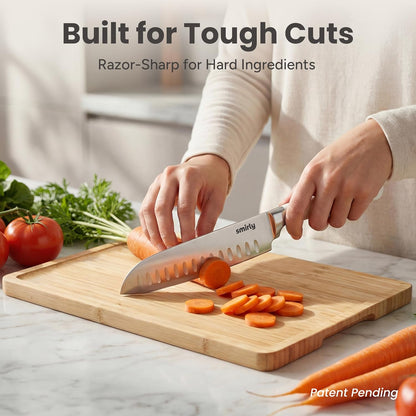 14-Piece Kitchen Knife Set with Block, Razor-Sharp, Cream White | High Carbon Stainless Steel Blades, Dishwasher Safe, with a Magnetic Block for Slicing, Chopping and Everyday Meal Prep