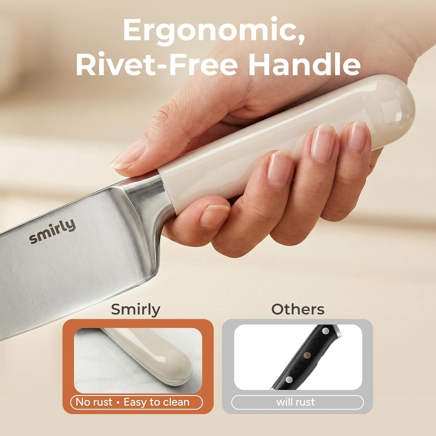 14-Piece Kitchen Knife Set with Block, Razor-Sharp, Cream White | High Carbon Stainless Steel Blades, Dishwasher Safe, with a Magnetic Block for Slicing, Chopping and Everyday Meal Prep