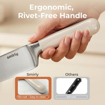 14-Piece Kitchen Knife Set with Block, Razor-Sharp, Cream White | High Carbon Stainless Steel Blades, Dishwasher Safe, with a Magnetic Block for Slicing, Chopping and Everyday Meal Prep