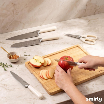 14-Piece Kitchen Knife Set with Block, Razor-Sharp, Cream White | High Carbon Stainless Steel Blades, Dishwasher Safe, with a Magnetic Block for Slicing, Chopping and Everyday Meal Prep