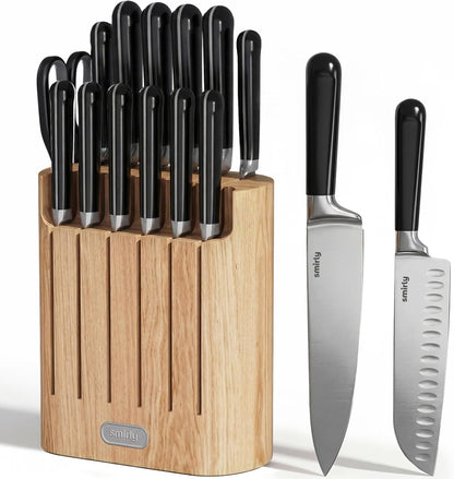 14-Piece Kitchen Knife Set with Block, Razor-Sharp, Cream White | High Carbon Stainless Steel Blades, Dishwasher Safe, with a Magnetic Block for Slicing, Chopping and Everyday Meal Prep