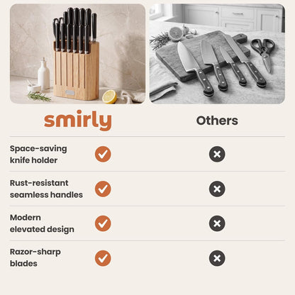 14-Piece Kitchen Knife Set with Block, Razor-Sharp, Cream White | High Carbon Stainless Steel Blades, Dishwasher Safe, with a Magnetic Block for Slicing, Chopping and Everyday Meal Prep