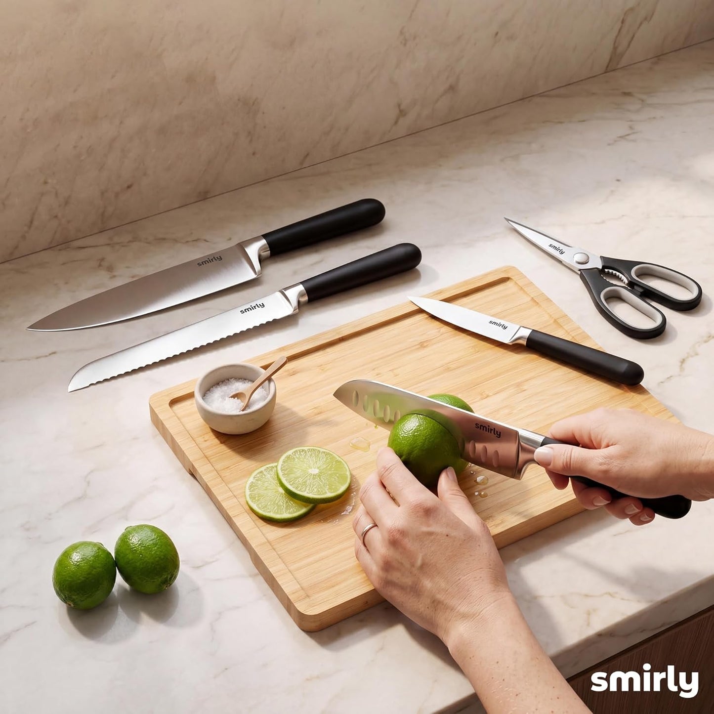 14-Piece Kitchen Knife Set with Block, Razor-Sharp, Cream White | High Carbon Stainless Steel Blades, Dishwasher Safe, with a Magnetic Block for Slicing, Chopping and Everyday Meal Prep