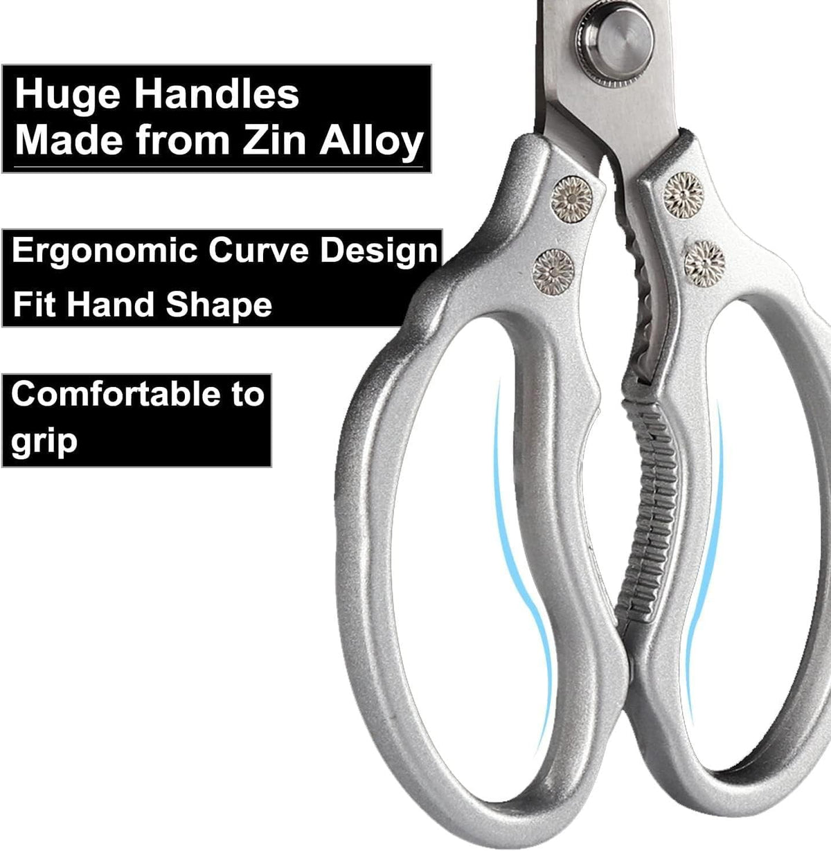 AWinjoy Heavy Duty Sharp Kitchen Scissors, Dishwasher Safe, Cooking Shears for Meat, Chicken, Fish, Poultry, Herb, Bread (Silver)