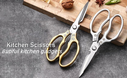 AWinjoy Heavy Duty Sharp Kitchen Scissors, Dishwasher Safe, Cooking Shears for Meat, Chicken, Fish, Poultry, Herb, Bread (Silver)