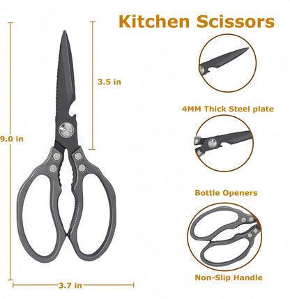 AWinjoy Heavy Duty Sharp Kitchen Scissors, Dishwasher Safe, Cooking Shears for Meat, Chicken, Fish, Poultry, Herb, Bread (Silver)