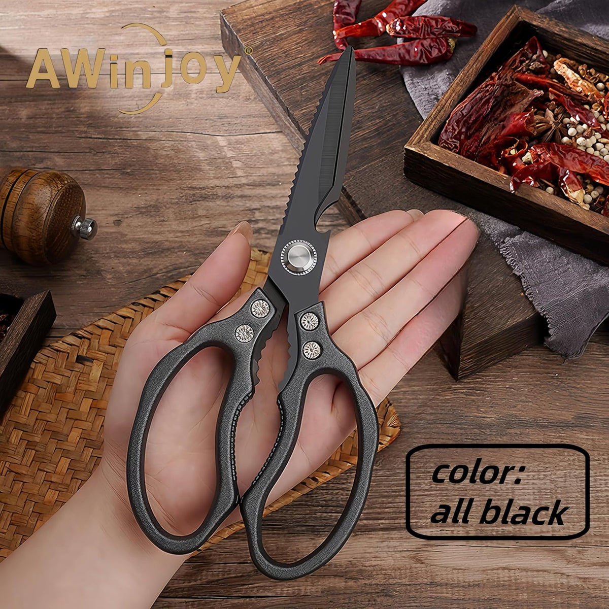 AWinjoy Heavy Duty Sharp Kitchen Scissors, Dishwasher Safe, Cooking Shears for Meat, Chicken, Fish, Poultry, Herb, Bread (Silver)