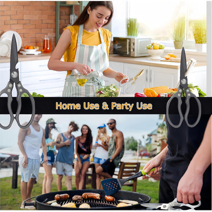 AWinjoy Heavy Duty Sharp Kitchen Scissors, Dishwasher Safe, Cooking Shears for Meat, Chicken, Fish, Poultry, Herb, Bread (Silver)