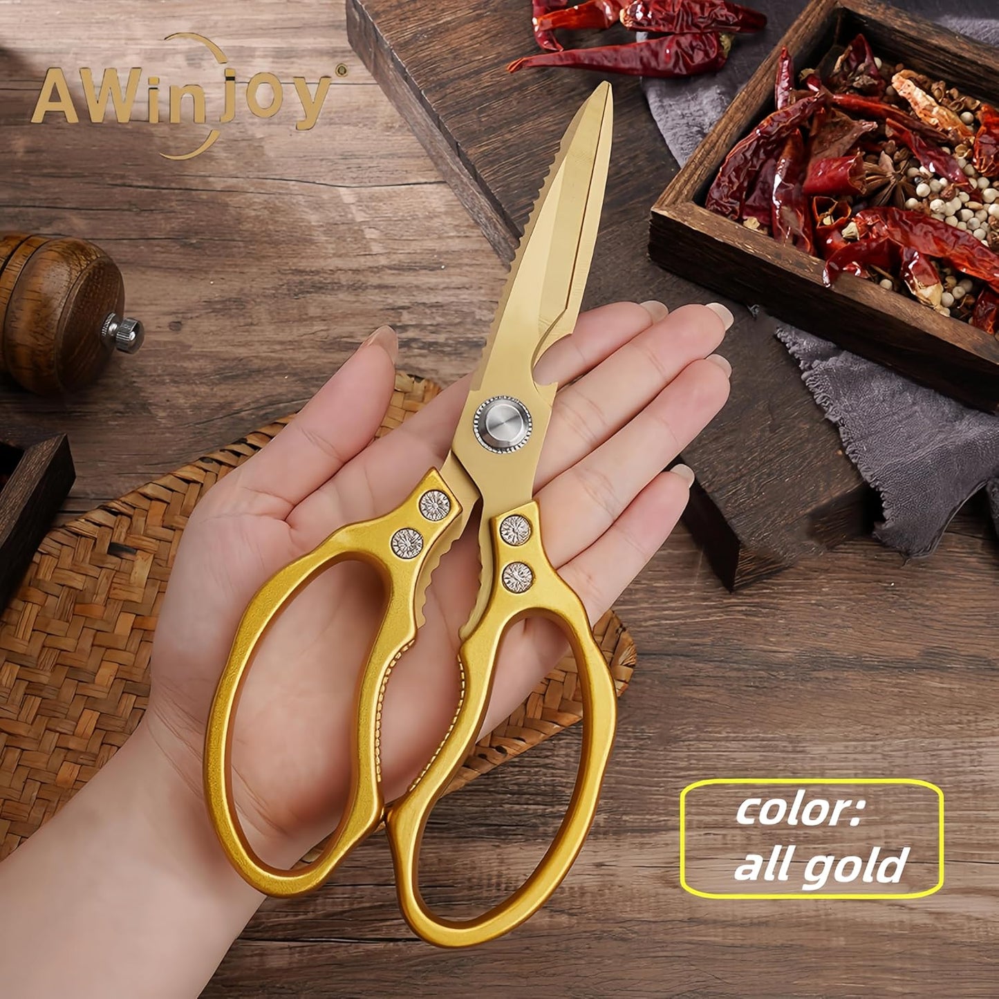 AWinjoy Heavy Duty Sharp Kitchen Scissors, Dishwasher Safe, Cooking Shears for Meat, Chicken, Fish, Poultry, Herb, Bread (Silver)