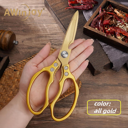 AWinjoy Heavy Duty Sharp Kitchen Scissors, Dishwasher Safe, Cooking Shears for Meat, Chicken, Fish, Poultry, Herb, Bread (Silver)