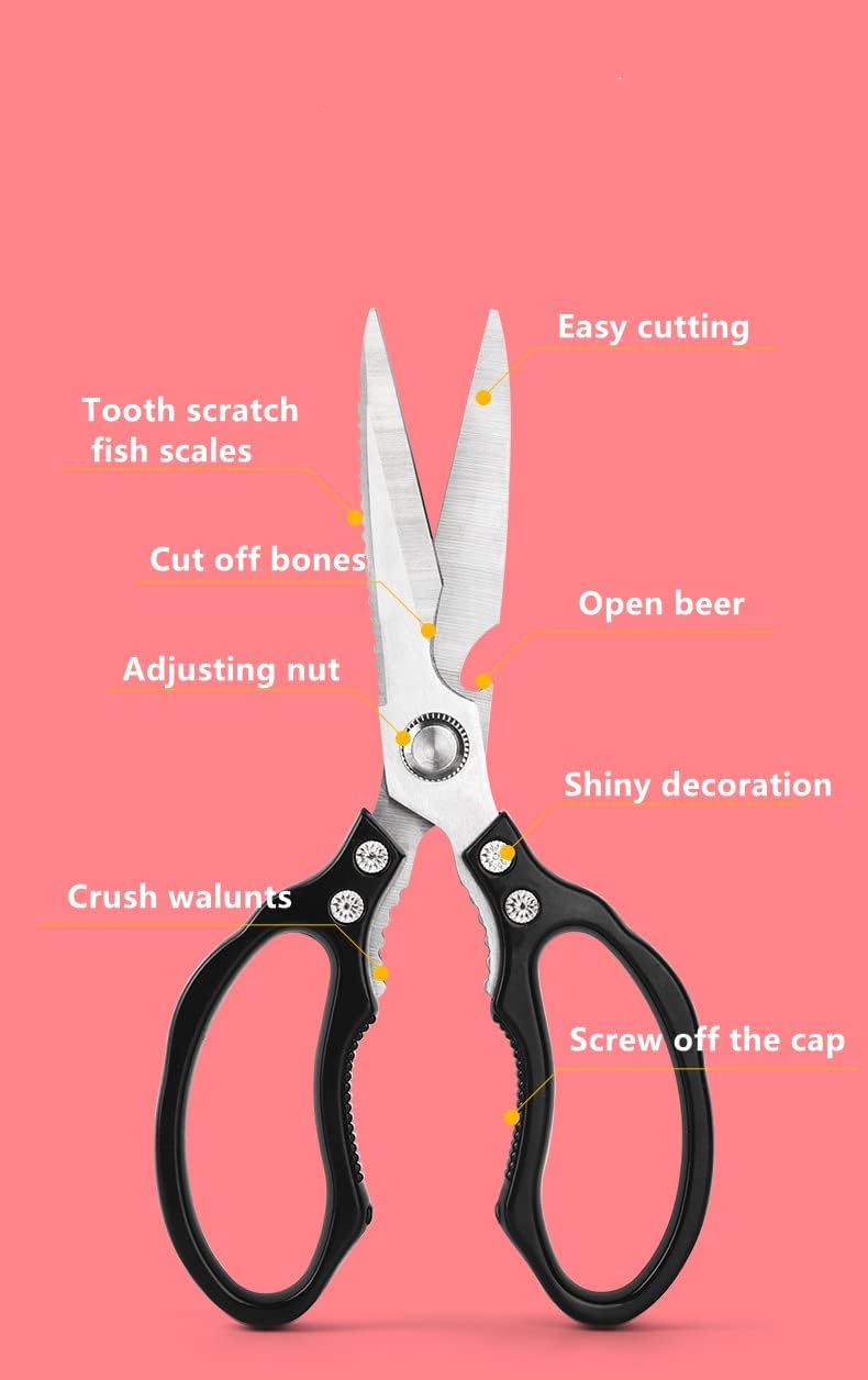 AWinjoy Heavy Duty Sharp Kitchen Scissors, Dishwasher Safe, Cooking Shears for Meat, Chicken, Fish, Poultry, Herb, Bread (Silver)