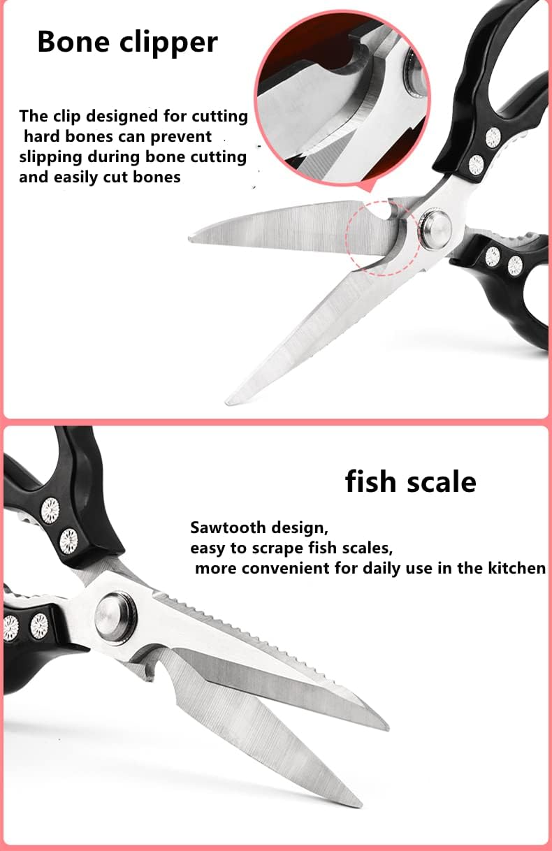 AWinjoy Heavy Duty Sharp Kitchen Scissors, Dishwasher Safe, Cooking Shears for Meat, Chicken, Fish, Poultry, Herb, Bread (Silver)