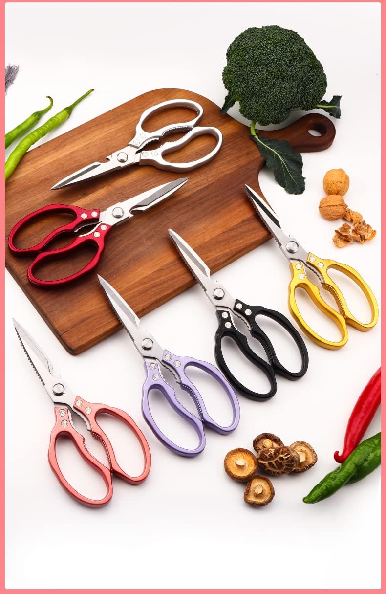 AWinjoy Heavy Duty Sharp Kitchen Scissors, Dishwasher Safe, Cooking Shears for Meat, Chicken, Fish, Poultry, Herb, Bread (Silver)
