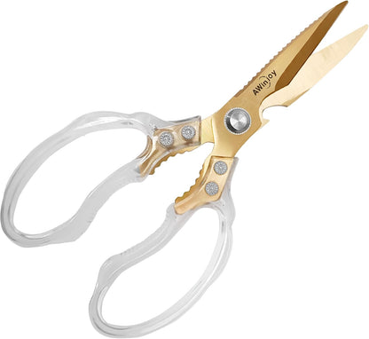 AWinjoy Heavy Duty Sharp Kitchen Scissors, Dishwasher Safe, Cooking Shears for Meat, Chicken, Fish, Poultry, Herb, Bread (Silver)