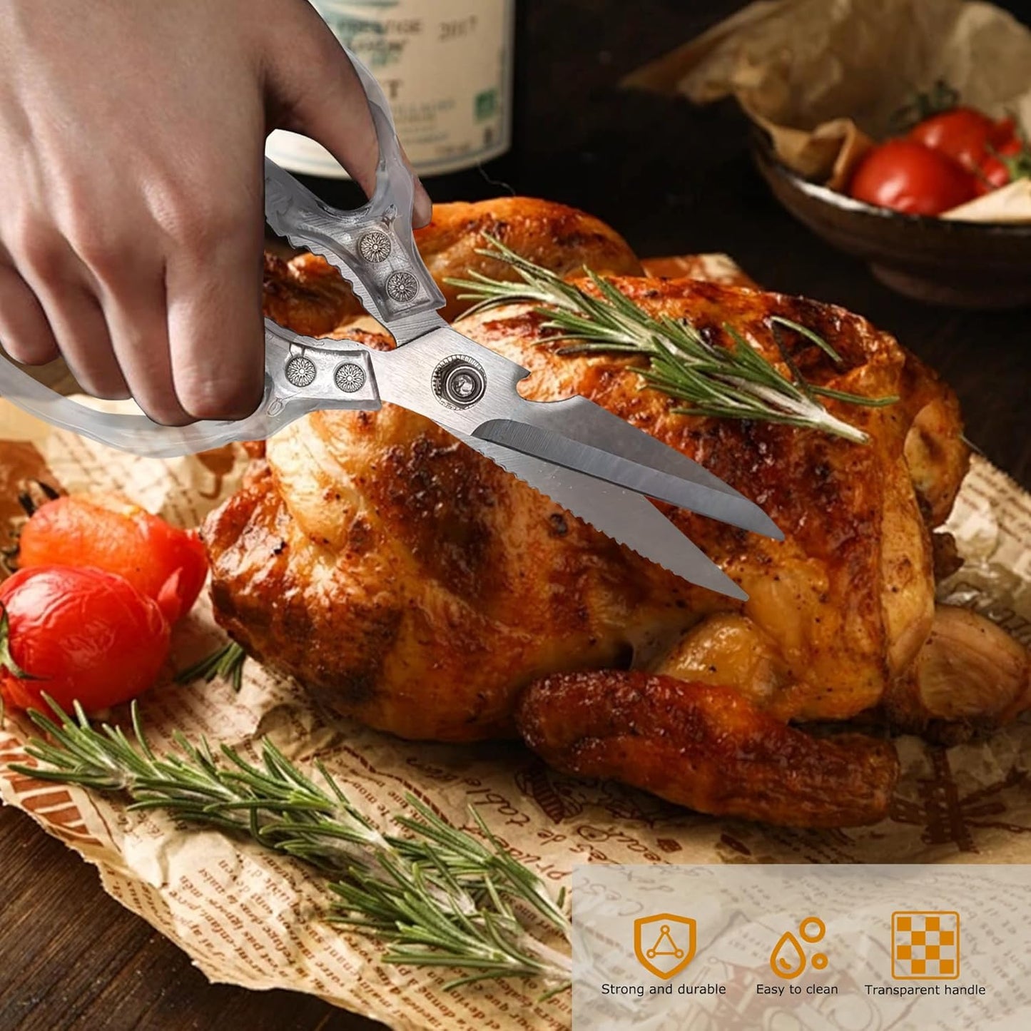 AWinjoy Heavy Duty Sharp Kitchen Scissors, Dishwasher Safe, Cooking Shears for Meat, Chicken, Fish, Poultry, Herb, Bread (Silver)