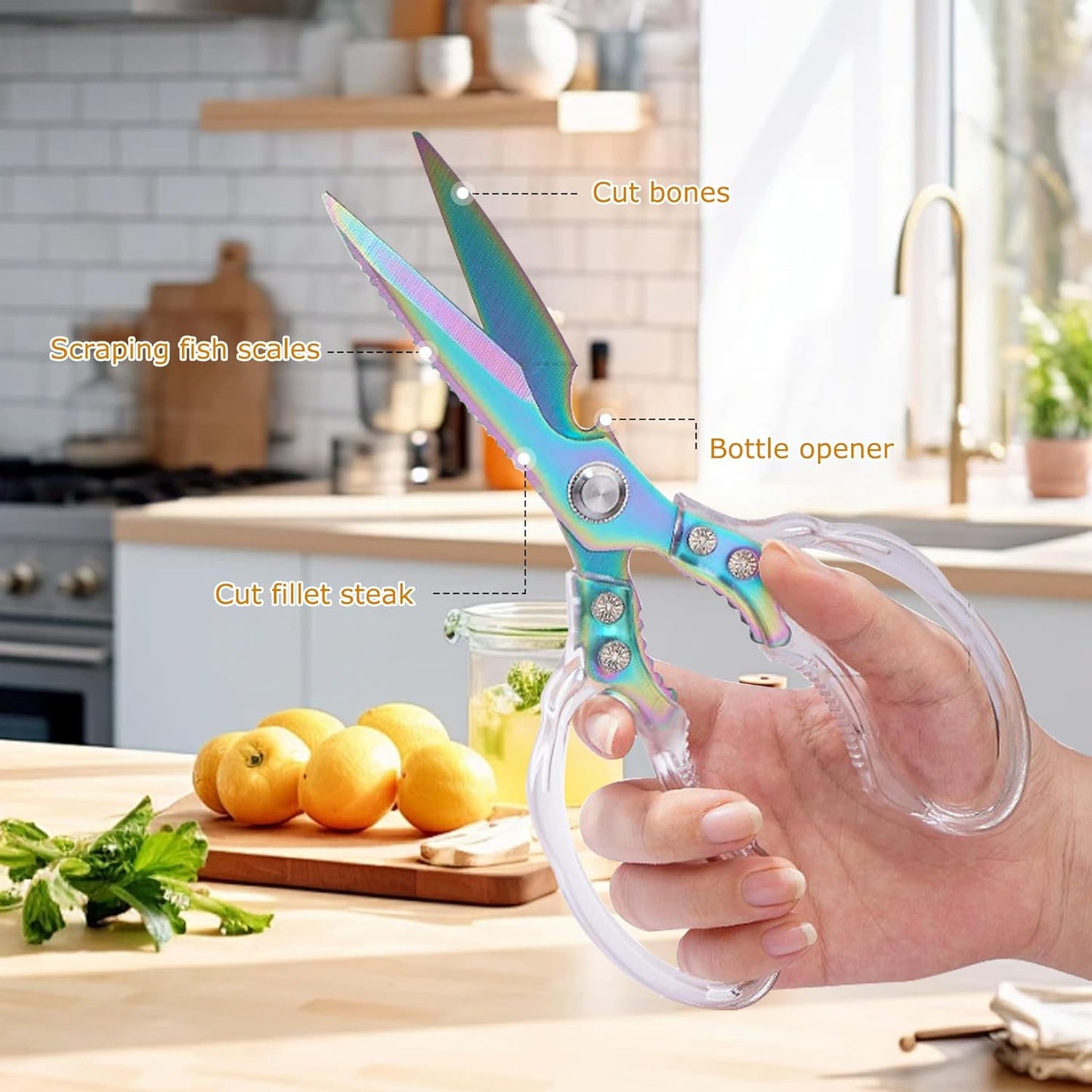 AWinjoy Heavy Duty Sharp Kitchen Scissors, Dishwasher Safe, Cooking Shears for Meat, Chicken, Fish, Poultry, Herb, Bread (Silver)