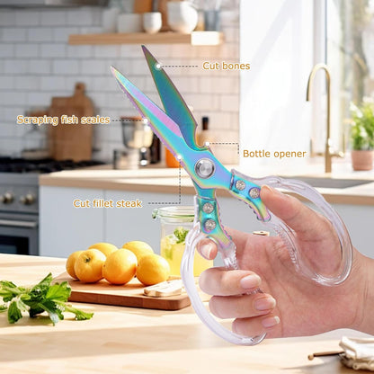 AWinjoy Heavy Duty Sharp Kitchen Scissors, Dishwasher Safe, Cooking Shears for Meat, Chicken, Fish, Poultry, Herb, Bread (Silver)